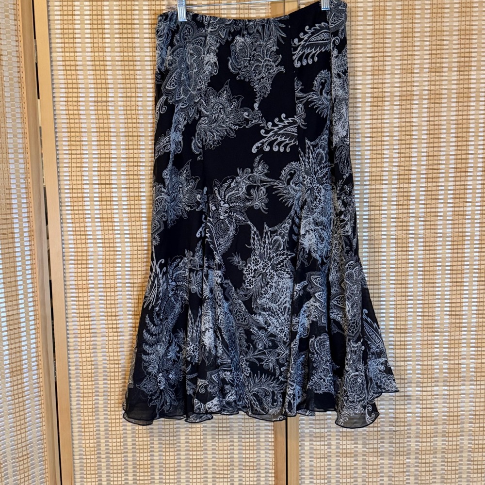 JKLA California Womens Black White Paisley Chiffon Maxi Skirt Large Whimsigoth